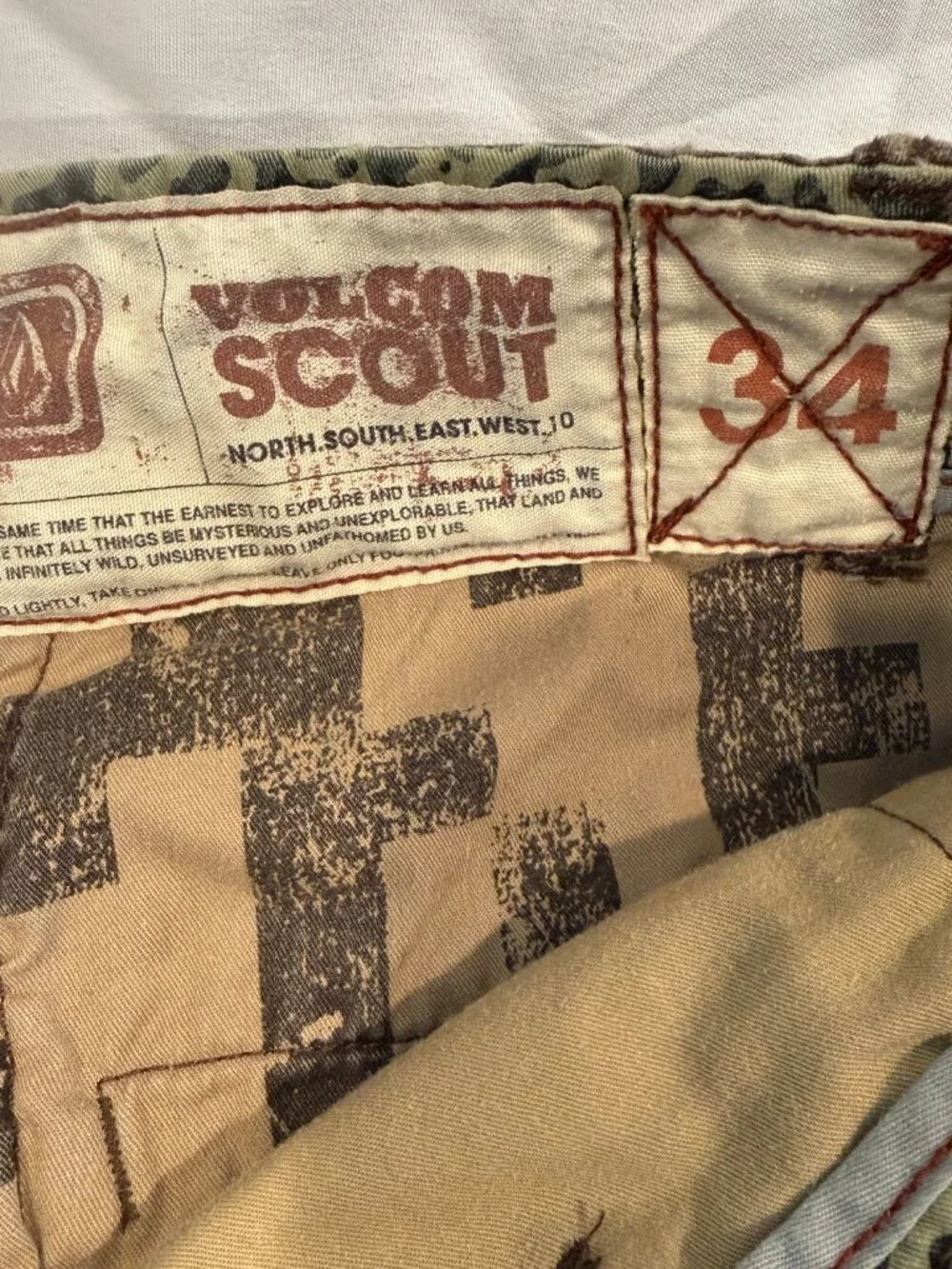 Volcom Stone Scout Y2K Retro Men’s Cargo Shorts Brown Size 34